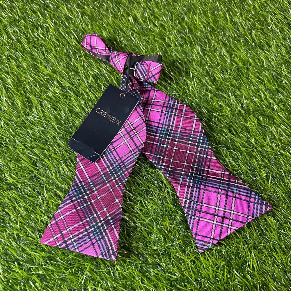 Cremieux‎ Plaid Bow Tie Silk Adjustable Neck Formal Party Purple/Pink Mens NWT